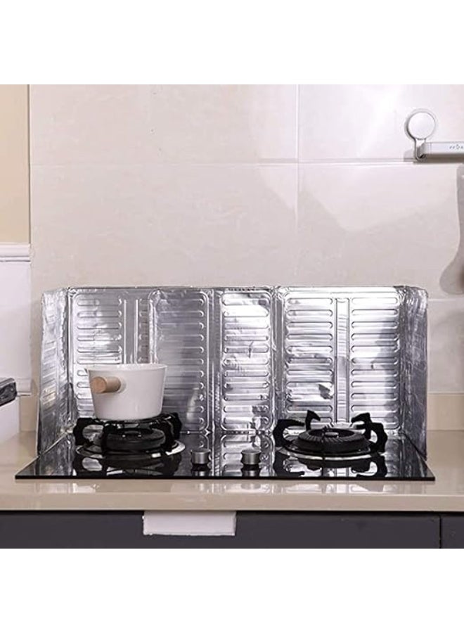 Two-piece gas stove protector, 3-sided oil splatter guard, non-stick aluminum, foldable cooking oil splatter guard by Cool Baby, silver - Image 2
